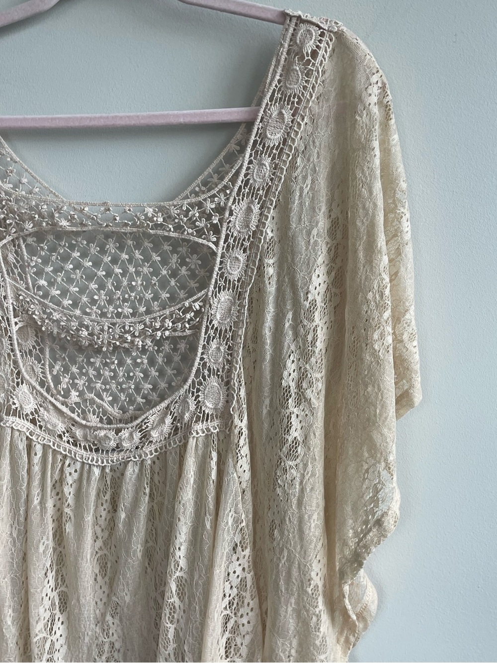 Cream Lace Crochet Boho Top Fairy Indie Romantic Sheer Boutique - Picture 6 of 13